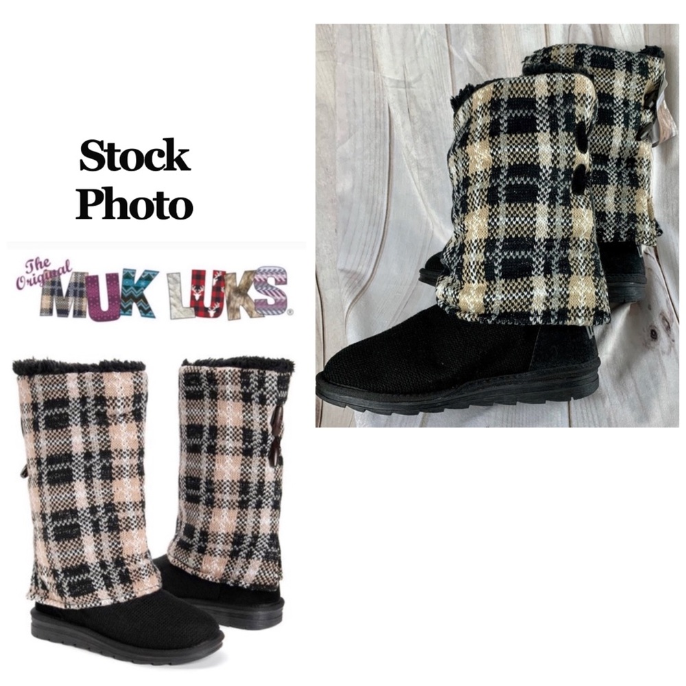 Black,Taupe & Cream Plaid Water Resistant Boots EUC only worn twice